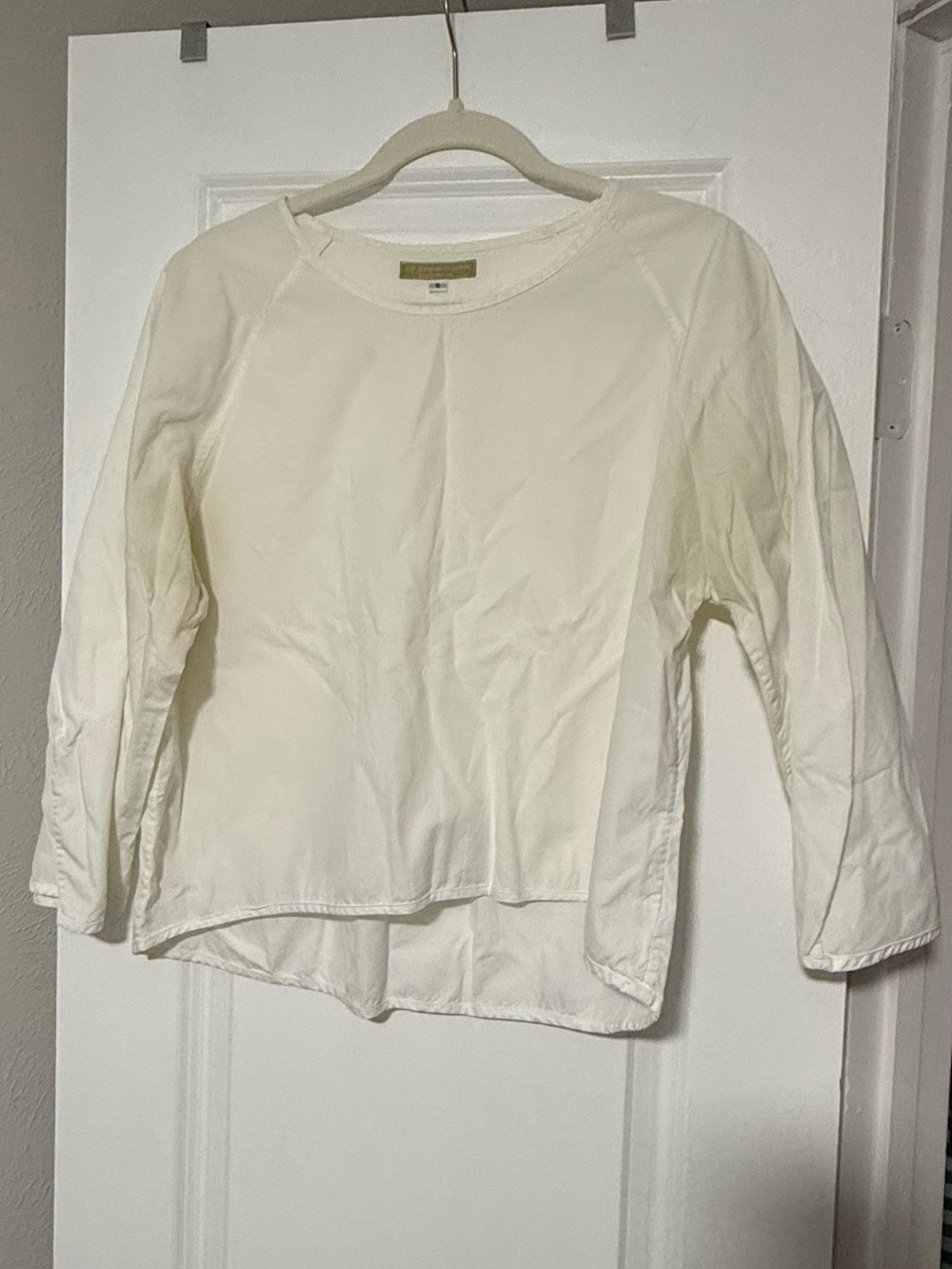 Relaxed Cream Long-Sleeve Scoop Neck Blouse